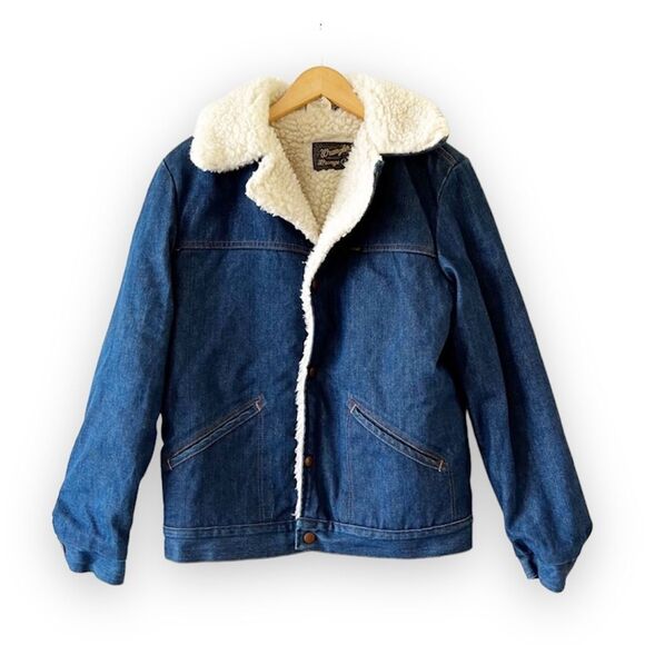 Wrangler Other - Wrangler Vintage Wrange Jacket Dark Denim Faux Shearling Size Medium Yellowstone